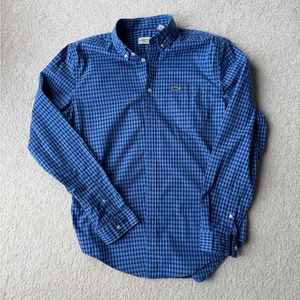 Lacoste Men's Blue Checkered Button-Down Shirt